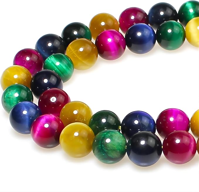 MJDCB Stone Beads 12mm 30pcs Round Mixed Color Tiger's Eye Loose Gemstone Bead Charms for Jewelry Making Bracelet Necklace Earring Pendant
