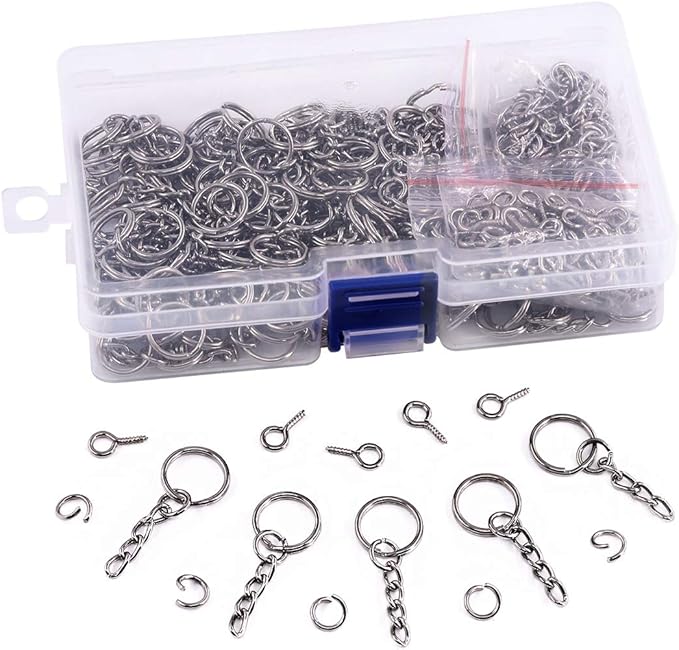 Swpeet 450Pcs 3/5" 15mm Gun-Black Key Chain Rings Kit, Including 150Pcs Keychain Rings with Chain and 150Pcs Jump Ring with 150Pcs Screw Eye Pins Bulk for Jewelry Findings Making (15mm, Gun-Black)