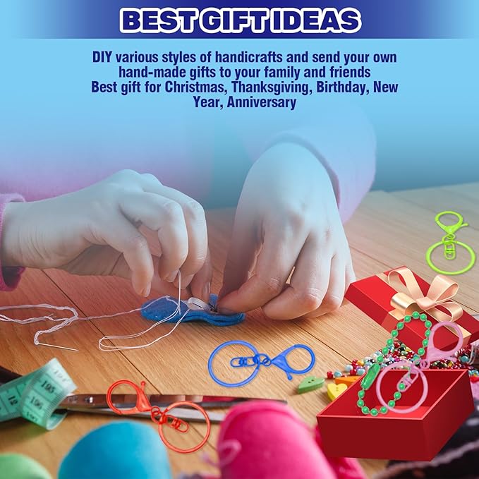 Waltool 60Pcs Colorful Metal Keychain Making Set Contains Lobster Clasp Swivel Trigger Clips with Split Keyring, Ball Beads Chain with Connector, Jewelry DIY Accessories for Key Chains Ornament