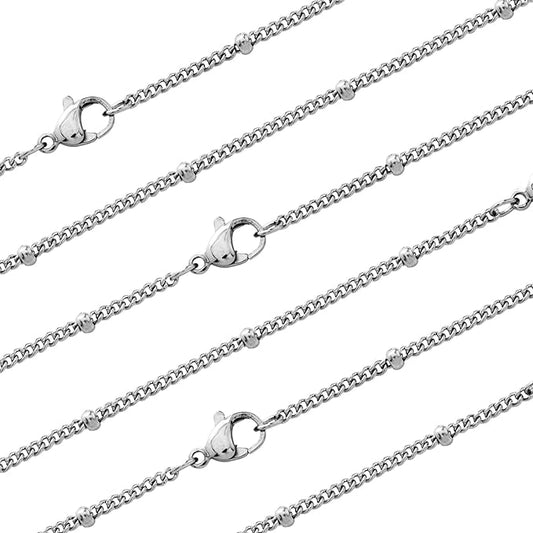 12Pcs 16" Stainless Steel Satellite Beaded Necklace Chains Curb Link Chain Bulk for Jewelry Making Supplies 2mm