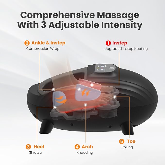 CILI Shiatsu FSA Foot Massager with Heat and Compression, Knead Rolling HSA Feet Massager for Neuropathy, Plantar Fasciitis, Remote Control, Up to Men Size 14", Christmas Gifts for Men Women