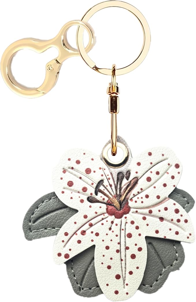Leather Keychain Holder Case Compatible with AirTag,Cute Protective Cover with Keyring,Anti-Scratch Finder GPS Tracker Case for Wallet Keys,Bag,Pets(Flower A)
