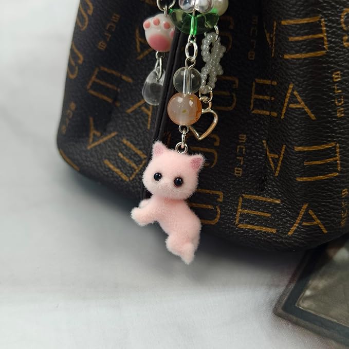 Cute Cat Keychain, Y2K Heart Bow Pendant, Kawaii Cat Bag Charm