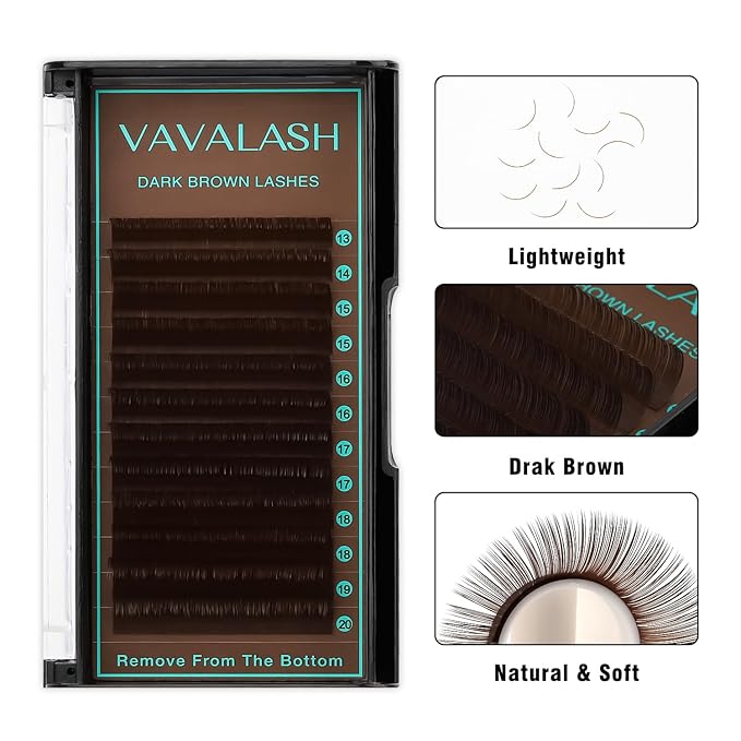 VAVALASH Colored Lash Extensions Dark Brown Eyelash Extensions 0.03 0.05 0.07 0.15 Volume Lash Extension 13-20mm Mixed Lashes C D Curl Premium color Lashes Extension(Dark Brown-0.03-C-13-20mm)