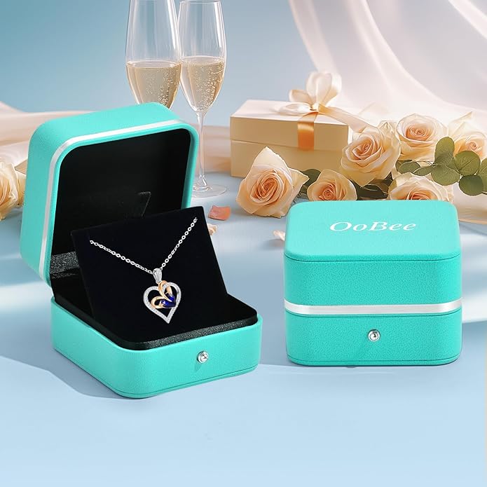 OOBEE Birthstone Necklaces for Women, 925 Sterling Silver Gemstone Fine Love Heart Moissanite Necklace, Ideal Birthday Anniversary Mothers Day Jewelry Gifts for Wife Mom Girlfriend Her