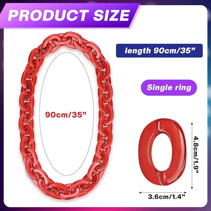 Remuuly Plastic Chain Necklace Chunky Big Fake Necklace Hip Hop Rapper Giant Turnover Chain Costume for Halloween