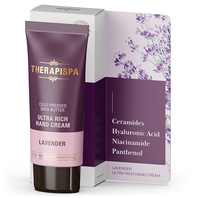 THERAPISPA Ultra Rich Hand Cream – Intensive Hydration & Repair for Dry, Chapped Hands | Enriched with Shea Butter, Ceramides, Niacinamide (B3) & Panthenol (B5) (Lavender, 2.0 oz, Pack of 1)