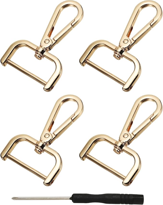 YELARXI Swivel Clasps Hook, 1-1/4 Inch ID Detachable Snap Hook W/Screw Bar D Ring Claw Clasp with Screwdriver Fit for Lanyard Bag Leather Craft Purse Hardware DIY Bag (4 Pack, Light Gold)