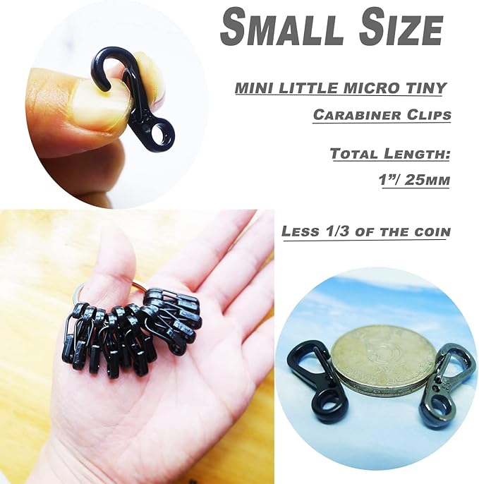 Mini Carabiner Clips with Metal Spring Wiregate Hook and Little Eye Hole for Keychain Backpack Clasps