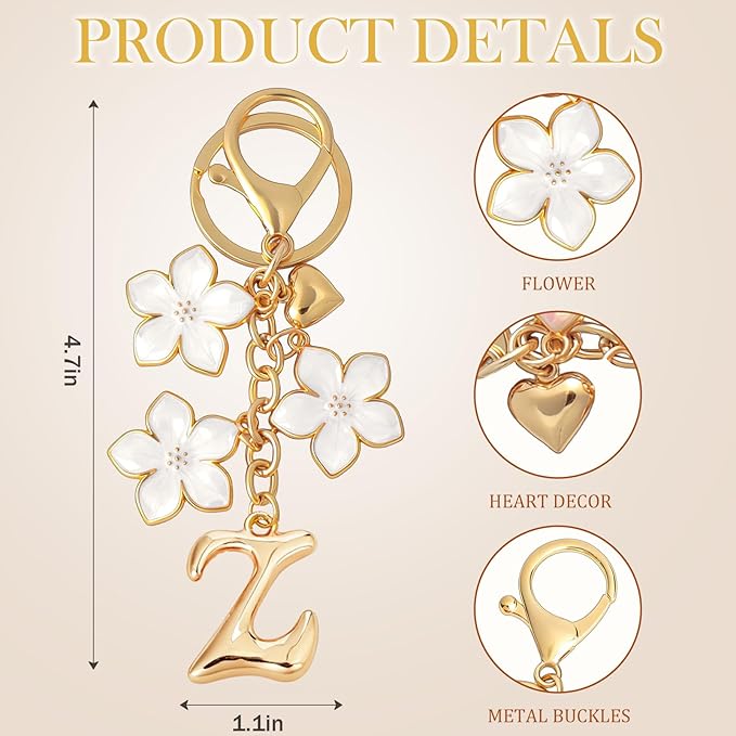 Snycler Bubble Initial Keychain Graceful Flower for bags car remote–A-Z Letter Charms for Women