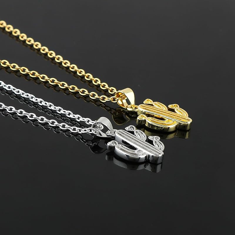JOR Cactus Charm Pendant Necklace, Men & Women Unisex Jewelry, Dainty Gold & Silver Plated Combo Chain 18 inch (Pack of 2)