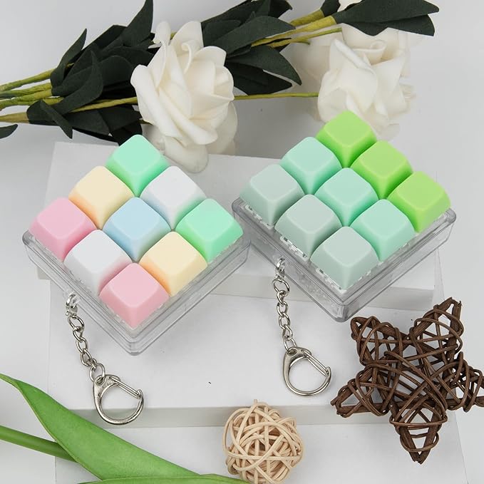 2 Pack 9 in 1 Keyboard Fidget Toy, Keyboard Fidget Keychain Anti-Stress Keyboard Decompression Button Finger Clicker Toys Stress Relief Fidget Gifts (Mix Green)