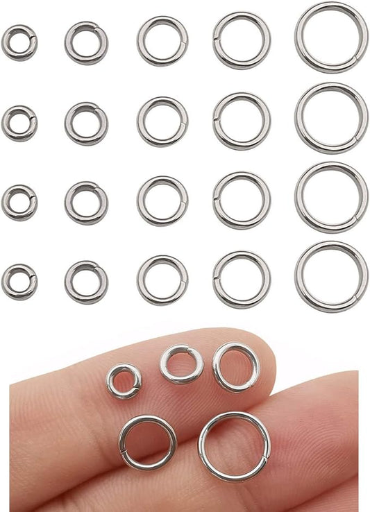 1000 pcs Mix 5mm 6mm 7mm 8mm 10mm Stainless Steel Rings Jump Rings Connector Rings for Jewelry Making Necklaces Bracelet Earrings Keychain DIY Craft (M535)