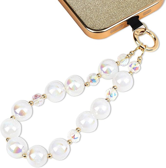 Phone Lanyard Wrist Chain for Cellphone Wrist Strap Phone Bracelet Strap Pearl Beaded Smartphone Wristlet (Ivory)