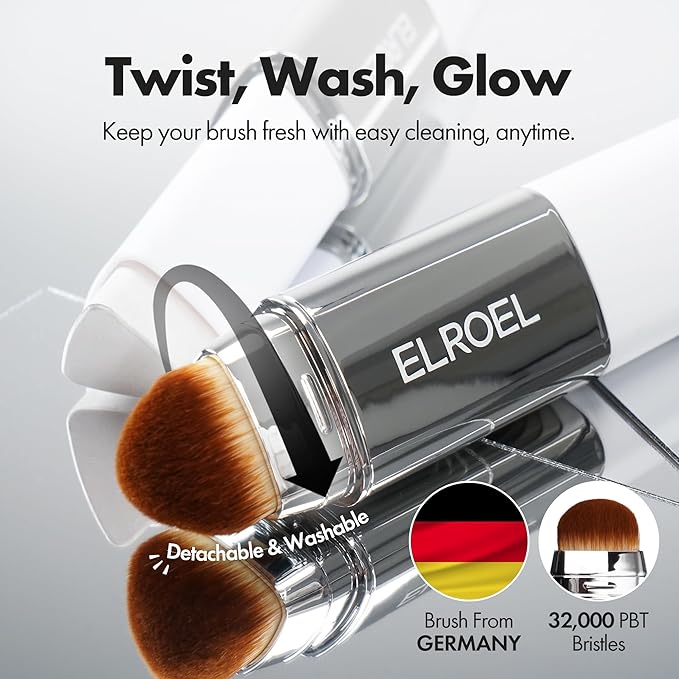 Blanc Cover Cream Stick V White - Korean Color-Changing Foundation Stick with Volufiline - Medium to Full Coverage Dewy Finish Base Makeup - Dual-Ended with Detachable Brush (200 Fair)