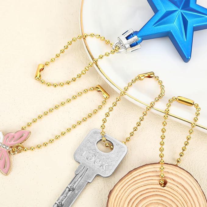 SANNIX 100Pcs Ball Beads Chain, Metal Hanging Chains 4.72 Inch Ball Chain Keychains with Connectors for Hanging Keychain Decoration(Gold)