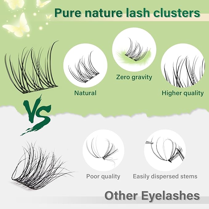 KEYYOU Natural Lash Clusters Kit 144Pcs DIY Lash Extension Kit Wispy Eyelash Extensions Kit D Curl 10-12MIX with Bond and Seal and tweezers with Thin Lash Band(KIT-N05-D-10-12MIX)