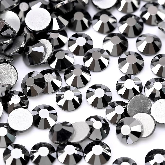 Glue Fix Crystal Flatback Rhinestones Glass Diamantes Gems for Crafting Nail Art Crafts Decorations Clothes Shoes 1.4mm (ss3 2880pcs, Jet Hematite)