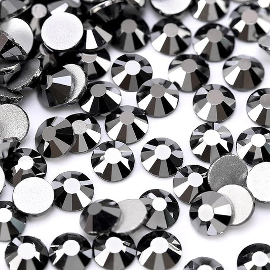 Glue Fix Crystal Flatback Rhinestones Glass Diamantes Gems for Crafting Nail Art Crafts Decorations Clothes Shoes 1.8mm (ss5 2880pcs, Jet Hematite)