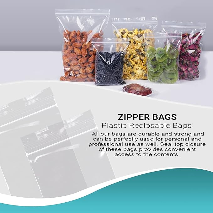 APQ Clear Plastic Reclosable Zipper Bags, 5 x 8 Inches. Pack of 1000 Reclosable Plastic Bags with Zipper Closure. 2 Mil Plastic Jewelry Bags. Waterproof Reclosable Zip Bags for Industrial Use