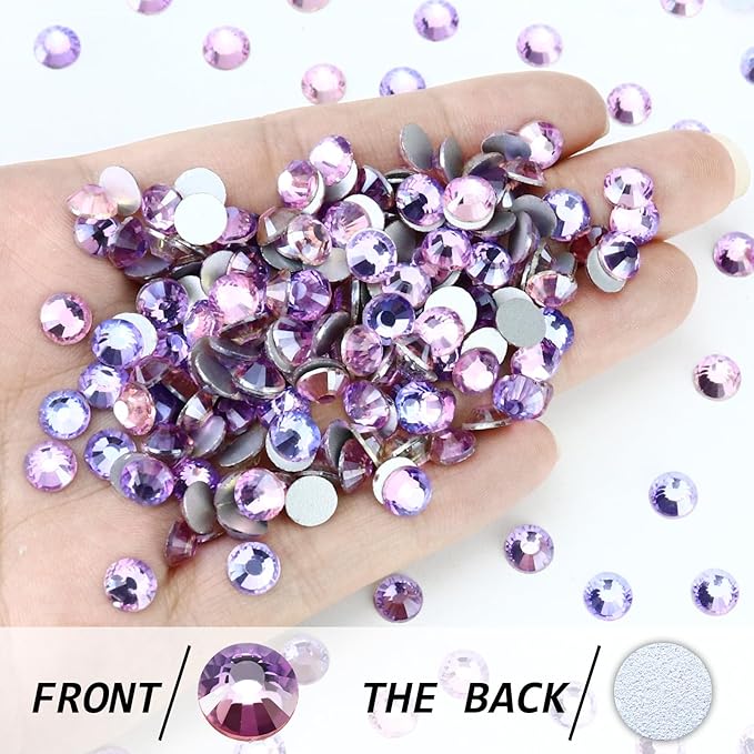 1440PCS SS12 Crystal Glass Flatback Rhinestones, Round Flat Back Crystal Gems for Nail Art and Craft Clothes, Glue Fix Diamond Stones Air Violet (2.9-3.0mm)