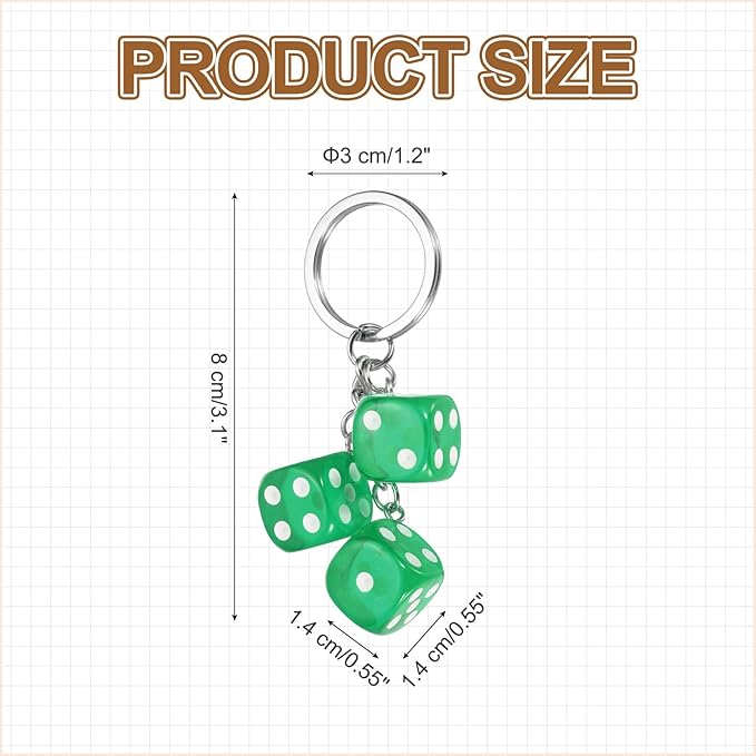 PATIKIL Lucky Dice Keychain Charm, Resin 3D Cube Square Mini Dice Keyrings with 3 Pendants for Bag
