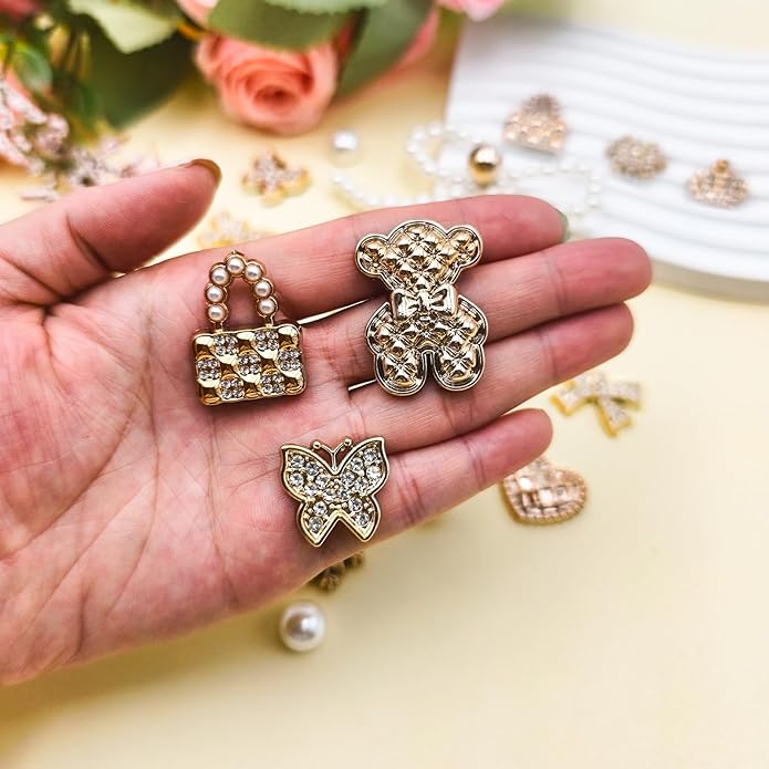 24Pcs Bling Pearl Bow Shoe Charms for Clog Sandals Women, Bear, Flower, Pearl Accessories, DIY Shoe Decoration Charms for Girls