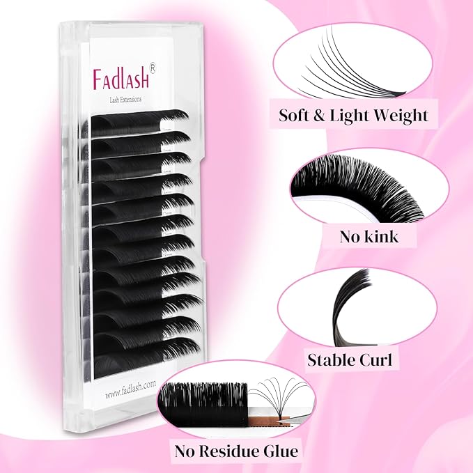 FADLASH Easy Fan Lash Extensions D Curl 0.07 Volume Eyelash Extensions 8-14mm Mixed Lash Trays 2D-10D Self Fanning Lash Extensions Soft Individual Lashes (0.07-D, 8-14mm Mix)
