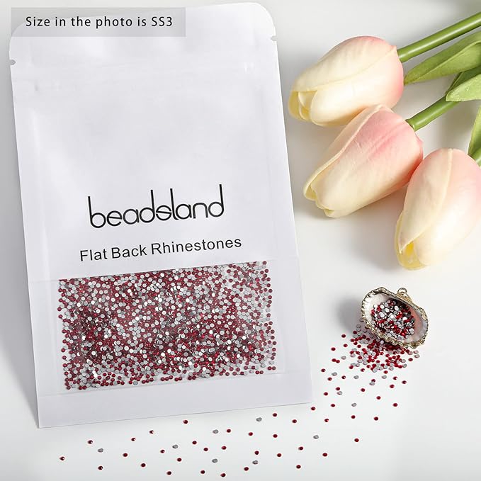Beadsland Flat Back Crystal Rhinestones Round Gems for Nail Art and Craft Glue Fix, Siam, 1.2-1.4mm, SS3/1440pcs