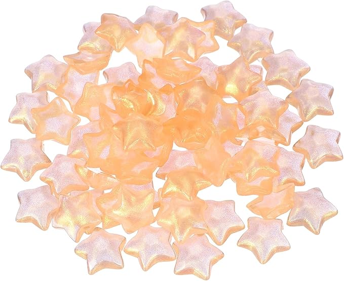 uxcell 50Pcs Flat Back Star Resin Charm, Glitter Star Charm Mini Bulk Beads Embellishments for DIY Crafts Hair Clips, Photo Frames, Phone Cases, Scrapbooking Decor, Orange