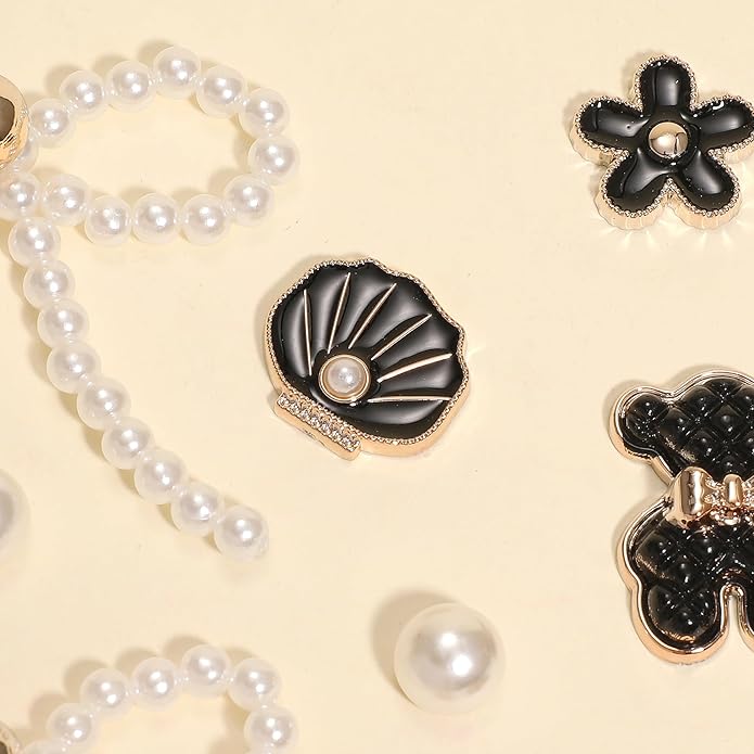 24Pcs Bling Pearl Bow Shoe Charms for Clog Sandals Women, Bear, Flower, Pearl Accessories, DIY Shoe Decoration Charms for Girls