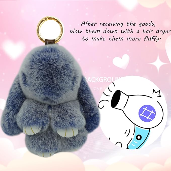 Bunny Keychain with Tin,Bunny Handmade Soft Pompom Charms,Fluffy Keychain Accessories for Womens