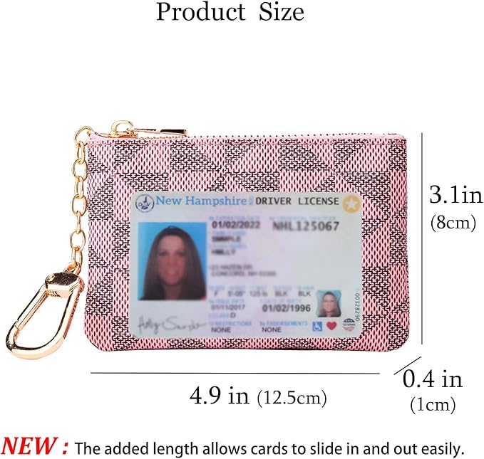Leather Coin Purse for Women with KeyChain Small Zipper Change Purse coin Pouch Card Holder Wallet Clutch for Women & Men (Pink)