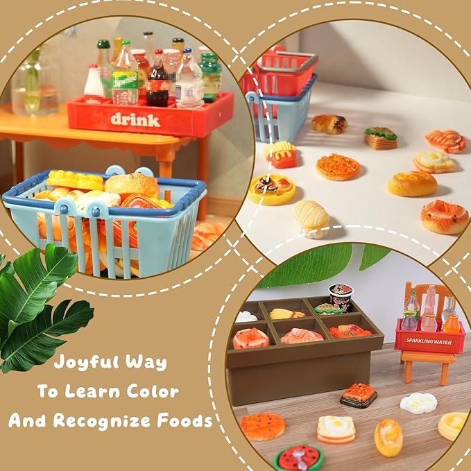 100 Pcs Miniature Food Drink Bottles Soda Pop Cola Cans Pretend Play Kitchen Game Party Accessories Toys Cake Ice Cream for 1/12 Doll House Mixed Mini Resin Figures Favor Toy Dollhouse Decorations