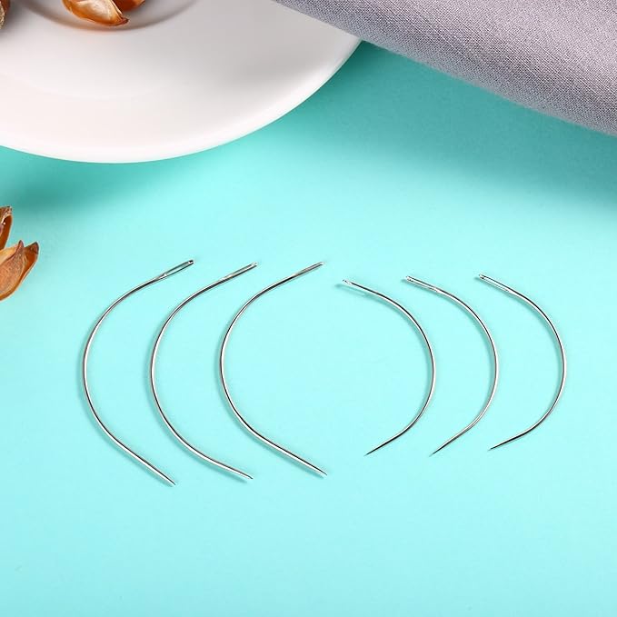Boao 50 Pcs Hair Needles Curved Hair Extension Needles for Sewing Wig Making, Carpet Leather, Canvas Repairing, Modelling and Crafts, Small and Big