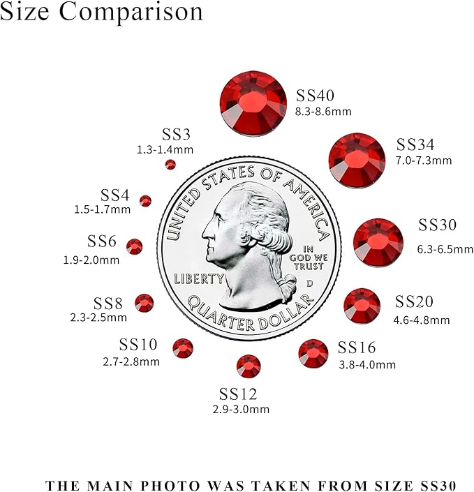 1440PCS SS6 Crystal Glass Flatback Rhinestones, Round Flat Back Crystal Gems for Nail Art and Craft Clothes, Glue Fix Diamond Stones LT.Siam/Light Red (1.9-2.0mm)