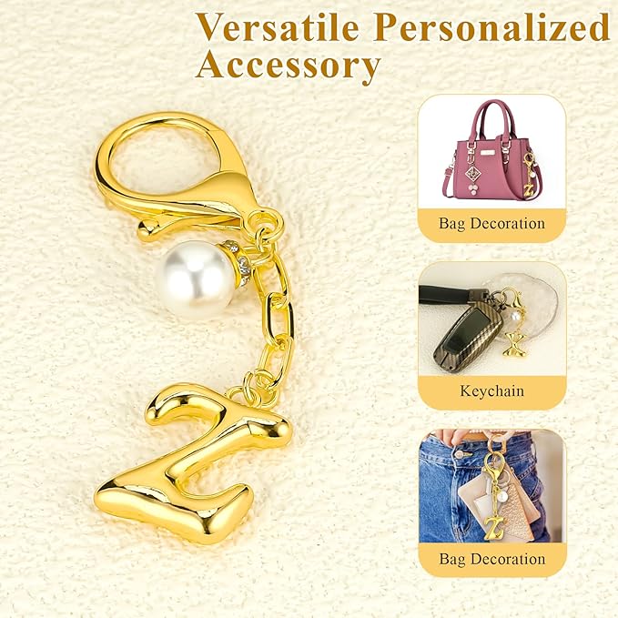 VICKHU Gold Plated Bubble Initial Letter Cute Keychain for Women Car Key Purse Decorative Keyring Handbag Charms Fashion