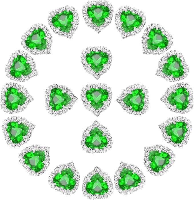 PATIKIL 30PCS Heart Rhinestones, Sew on Rhinestones Buttons Crystal Heart Nail Charm Embellishment Flatback Diamond for Sewing DIY Clothing Wedding, Green
