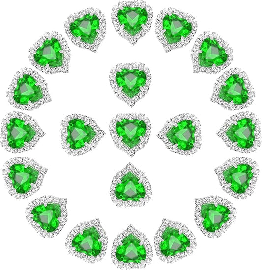 PATIKIL 30PCS Heart Rhinestones, Sew on Rhinestones Buttons Crystal Heart Nail Charm Embellishment Flatback Diamond for Sewing DIY Clothing Wedding, Green
