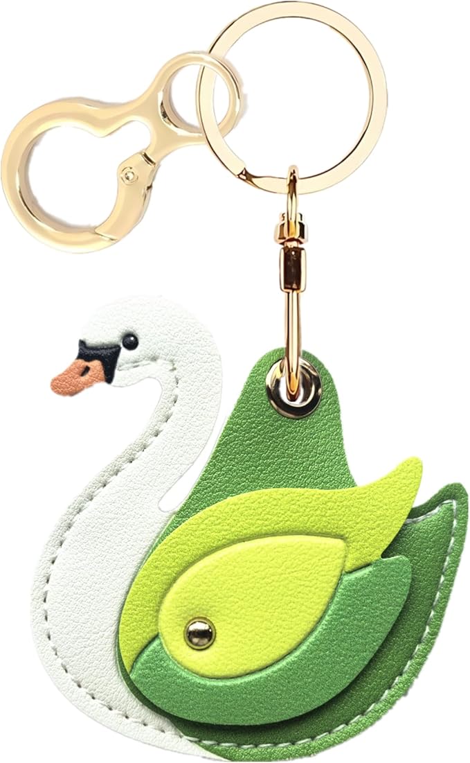Leather Keychain Holder Case Compatible with AirTag,Cute Protective Cover with Keyring,Anti-Scratch Finder GPS Tracker Case for Wallet Keys,Bag,Pets(Swan Green)