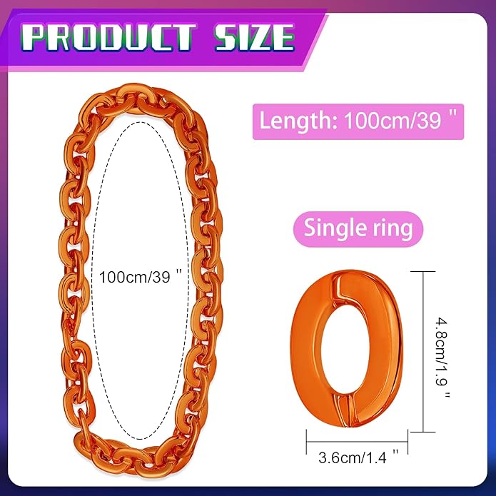 Remuuly Plastic Chain Necklace Chunky Big Fake Necklace Hip Hop Rapper Giant Turnover Chain Costume for Halloween