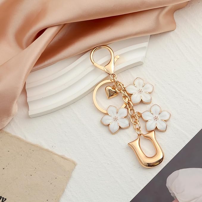 Snycler Bubble Initial Keychain Graceful Flower for bags car remote–A-Z Letter Charms for Women