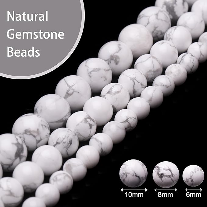 Natural Stone Beads for Jewelry Making,10mm Howlite Polished Smooth Round Gemstone Beads for Bracelet Necklace 15 Inch