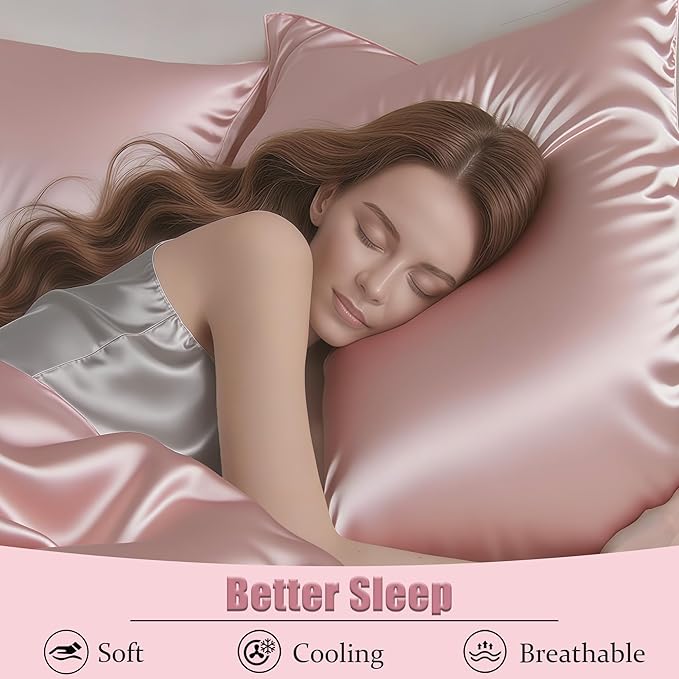 Mulberry Silk Pillow Cases with Zipper, Ultra Smooth Soft Breathable Cooling Pillow Cases for Hot Sleepers, Silk Satin Pillowcase for Hair and Skin, Gifts for Women (Pink, Queen Size, 1 Pack)