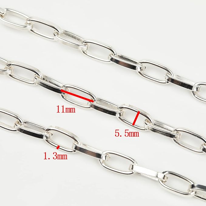 32.8 Feet Aluminum Flat Oval Silver Chains for Jewelry Making Unwelded Paperclip Link Cable Chain Spool Necklace Chains Bulk with Lobster Clasps and Jump Rings