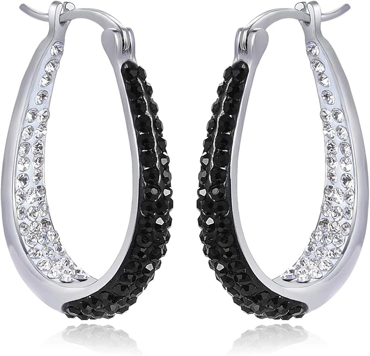 Savlano 14K White Gold Plated Inside Out Crystal Hoop Earrings For Women Comes With Savlano Gift Box