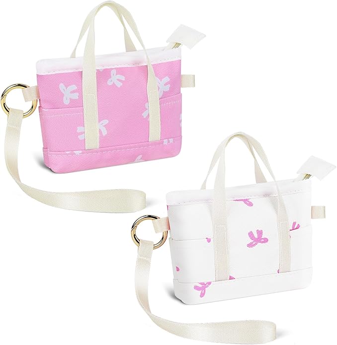 2 Pack Coin Purse Keychain, Mini Tote Bag Keychain with Wristlet, Cute Makeup Pouch Bag Wallets Accessories
