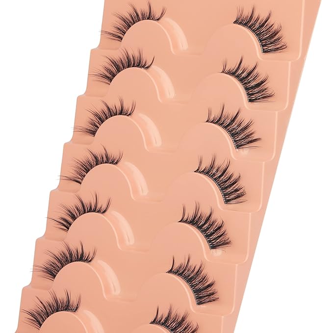 False Eyelashes Natural Half Lashes Wispy Manga Lashes C Curl Light Fake Eyelashes 7 Pairs Clear Band Pestañas Postizas by TOOCHUNAG