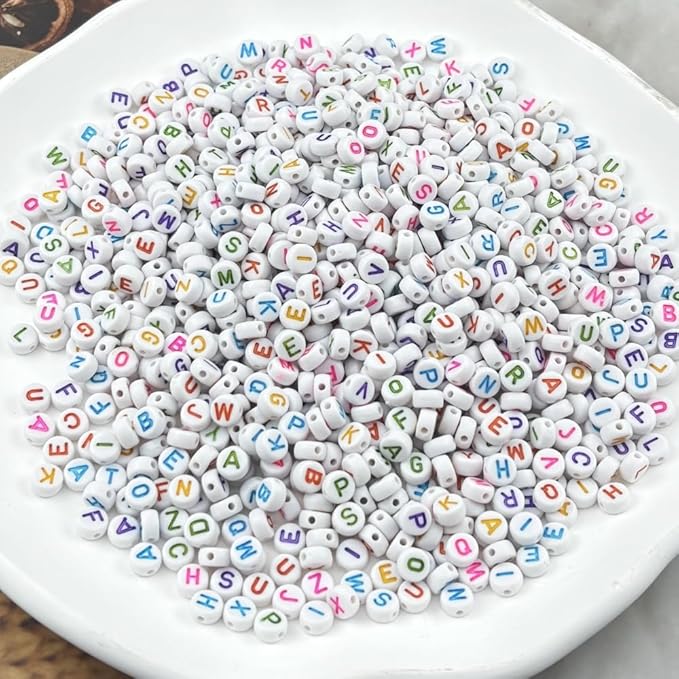 1000pcs Round Acrylic Alphabet Beads for Jewelry Making & DIY Crafts (P-Colorful Letter White Bead)
