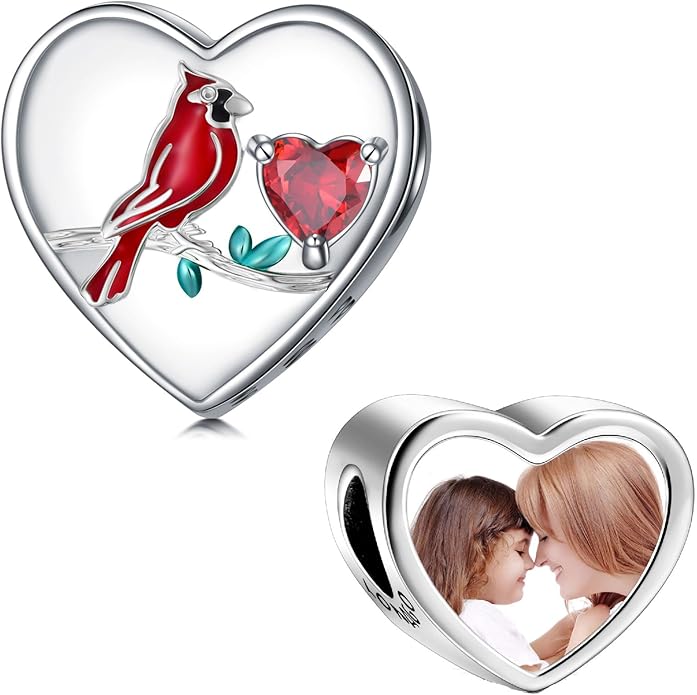 LONAGO 925 Sterling Silver Personalized Photo Charm Fit Compatible for Bracelet Necklace Customized Heart Round Shape Picture Bead